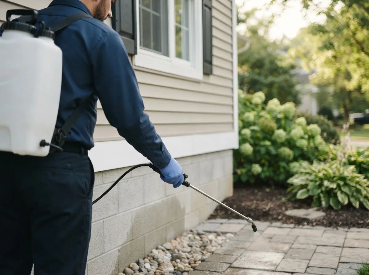 Pest control technician inspecting a home in Canyon Lake, TX